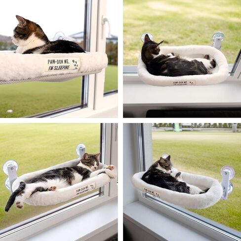 Cat Window Perch for Indoor Cats — Window Perch w 4 Strong Suction Cups & Soft Cushion; Solid Metal Frame; Easy to Assemble in Saudi Arabia