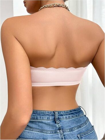 MakeMeChic Women's Front Closure Scallop Trim Bra Wireless Strapless No Show Bralette in Saudi Arabia