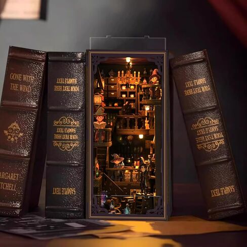 Book Nook Alley Kit ، Wooden Cool Book Nook Alley ، Diy Bookshelf مشاهد مصغرة ، مجموعة طرازات رف الكتب ، مجموعات زاوية الكتب للبالغين الخيال - مكتبة in Saudi Arabia
