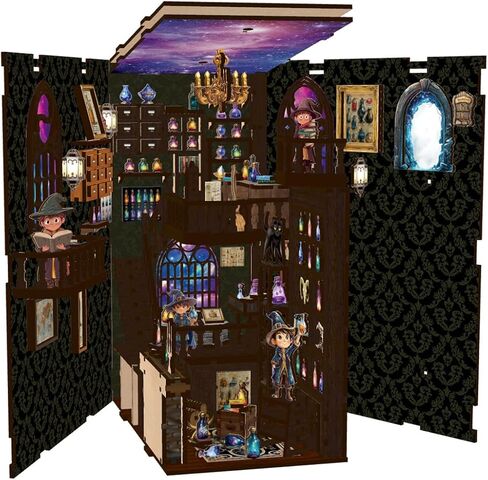Book Nook Alley Kit ، Wooden Cool Book Nook Alley ، Diy Bookshelf مشاهد مصغرة ، مجموعة طرازات رف الكتب ، مجموعات زاوية الكتب للبالغين الخيال - مكتبة in Saudi Arabia