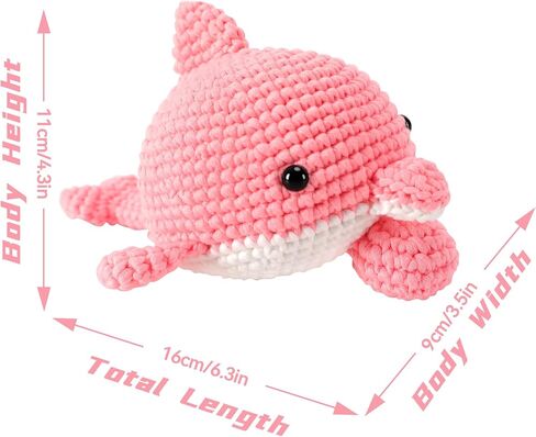 VIVIDOX 2 Pack Dolphin Crochet Kit for Beginners Adults Kids with Easy Yarn 4.3in Tall Animal Crocheting Starter Set with Step-by-Step Video Tutorials, DIY Knitting Kit with Complete Tools (Blue+Pink) in Saudi Arabia