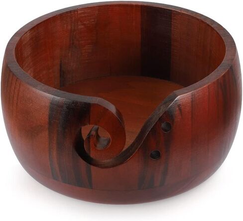 Lucyphy Wooden Gharn Bowl 6 × 3.2 بوصة مصنوعة يدويًا سلة تخزين الصوف مع الثقوب المنحوتة والتدريبات لإكسسوارات الكروشيه DIY (لون مختلط) in Kuwait