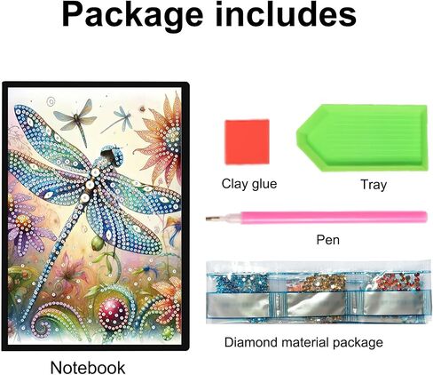 Jishshay A5 Diamond Painting Notebook Dragonfly Diamond Art Book مع غطاء جلدي خاص بمجموعات فنون الماس الماس المجلة Diamond Art Kits للبالغين. in Saudi Arabia