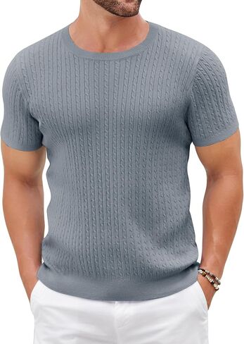 COOFANDY Men's Knit T Shirt Short Sleeve Crewneck Casual Vintage T-Shirts Summer Twist Knitted Pullover Tee in Saudi Arabia