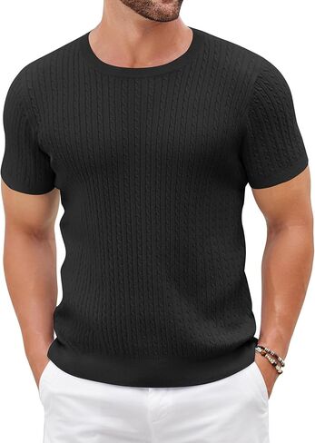 COOFANDY Men's Knit T Shirt Short Sleeve Crewneck Casual Vintage T-Shirts Summer Twist Knitted Pullover Tee in Kuwait