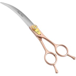 Fenice Peak 45 ° Extra Curved Dog Grooming مقص 440C من الفولاذ المقاوم للصدأ 7.5 '' القوس المنحني الكبير مقص Rose Rose Rose Rose Sharp و Dating للكلاب والقطط