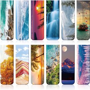 Tenare 24 Pcs Magnetic Bookmarks 12 Styles Assorted Cute Landscape Magnet Book Markers Magnetic Page Clip, Double Side Funny Book Marks for Women Men Reading Supplies