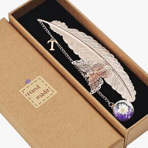 Snycler Exquisite Metal Feather Bookmark, Rose Gold, Help Reading, Beautiful Decoration, Suitable for Readers, mom, Teachers and Friends ，with Letter A