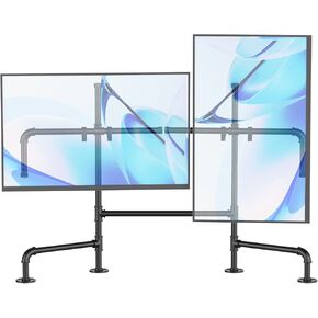 Adjustable Dual Monitor Stand, Ergonomic Computer Monitor Holder, Free Standing Desk Mount for 13-30 Inch Screens, Monitor Arm with Cable Management, Black