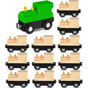 12 Pcs Magnetic Wooden Trains Unpainted Train Cars Unfinished Train Party Decorations for Operation Christmas Birthday Party Themed Crafts Supplies(Rustic)