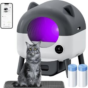 Self-Cleaning Cat Litter Box, Extra Large 110L Automatic Litter Box, App Control, Odor-Free, Large Electric Litter Kitty Box, Multi-Cat Design, Includes Mat and 2 Garbage Bags