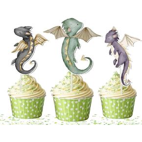 10 pcs Dragon Cupcake Toppers - Magical Dragon Cake Decorations for Fantasy Parties