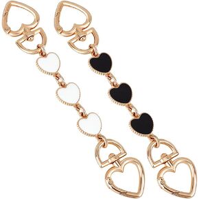 Beebeecraft 2Pcs Bag Extender Chains Alloy Enamel Purse Strap Extenders Replacement Heart Cute Chains for Women Purse Bag Making Supplies (Black, White)