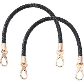 SUPVOX 2pcs 52cm Replacement Purse Straps PU Leather Handbag Handles Gold Spring Buckle Handbag Bag Wallet Straps (Black)