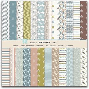 12x12 Scrapbook Paper Pads 24 Sheets 12 Designs Double-Sided Vintage Colorful Decorative Craft Paper Cardstock Paper for Scrapbooking DIY Background Cardmaking Supplies