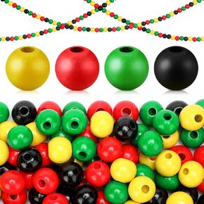 KNITGRIP 300 PCS Juneteenth Wooden Beads Black Red Green Green Green Wood Beads with Hemp rop