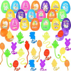 24pcs PreFilled Easter Eggs with Easter Sticky Hands for Kids Boys Girls Easter Basket Stuffers Party Favors