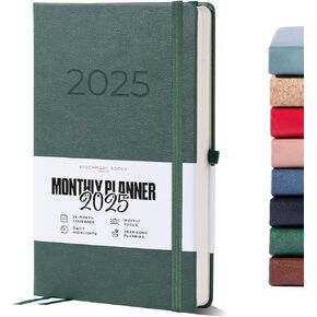 Beechmore Books Planner - A5, Green | Premium 2025 Diary | Hardcover Journal with Vegan Leather, Thick 120gsm Paper | With Year & Month View, Goal Setting, Appointments Planning, Gift Box