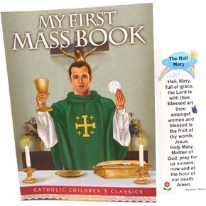 My First Mass Book Childrens Picture Booklet and Bookmark Holy Card Set for Children