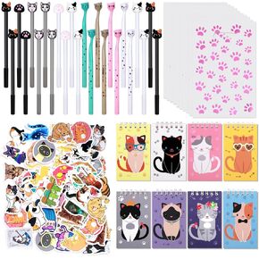 Cat Party Favors, 172 Pcs Cat Themed Birthday Party Supplies, Cat Mini Spiral Notepads Cat Pens Stickers Cat Goodie Bags for Classroom School Reward Gift Prizes