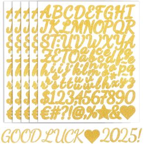 Gold Letter Stickers 1 Inch Number Stickers Alphabet Stickers Scrapbook Stickers Waterproof Letter Stickers Small Glitter Letter Stickers Letter Stickers for Scrapbooking Water Bottles Mailbox Window