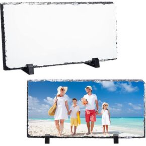 Gersoniel 2 Pieces Sublimation Blank Slate Rock Stone Photo Frame Heat Transfer Rectangular Picture Frame with Display Holder for Heat Press Machine (6 x 11.8 Inch)