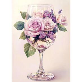 Heibago Goblet Diamond Art Kits للبالغين ، 5D الحفر الكاملة Round Painting Gems مع لوحة الماس الزهرة ، نقاط الماس الزهرة مثالية لديكور الجدار المنزلي 12x16inch