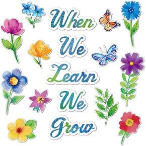 Spring Floral Cut Outs Colorful Flower Plants Paper Patterned Cut-Outs Bulletin Board Decoration with 100 Pcs Glue Points for School Classroom Game Party Supplies (Flower Style, 34 Pcs)