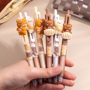 Girl Cute Pens, Retractable Gel Pens, Black Gel Ink Pens, Kawaii Gel Pen, 0.5mm Extra-Fine Pen, Perfect for Office School Supplies Gifts for Boys Girls,Pack of 6pcs (Cute Bear)