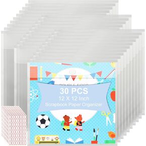30 Pcs Scrapbook Paper Storage Organizer 12x12 Clear Plastic Waterproof Scrapbook Paper Organizer Storage for Holding Craft Cardstock, Vinyl, File and Photos
