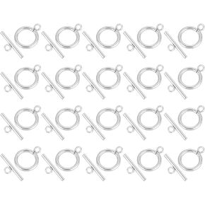 uxcell 20 Set 304 Stainless Steel OT Toggle Clasps 20mm T-bar Clasp 14mm Ring Toggle Connector Necklace Bracelet Closures for Jewelry Making, Silver