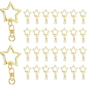 uxcell 60 Pcs Metal Spring Snap Keychain Clip, Star Shaped Swivel Snap Clasp Key Ring Clips with Chain Hanging Buckle and Open Jump Ring for DIY Crafts Bag Decoration, Gold