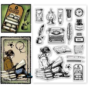 CHGCRAFT Scrapbooking Clear Stamps House Book Stamps World Book Day Silicone Clear Stamp Seals for DIY Scrapbooking Photo Album Decoration, 4.3x6.3inch