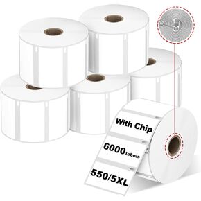 RGiNK for DYMO 550 Labels (30334 with RFID Chip) Multipurpose Barcode Labels (2-1/4" x 1-1/4"), Perforated, Compatible with DYMO Labelwriter 450 4XL 550&5XL 550 Turbo Printers [6 Rolls, 6000 Labels]