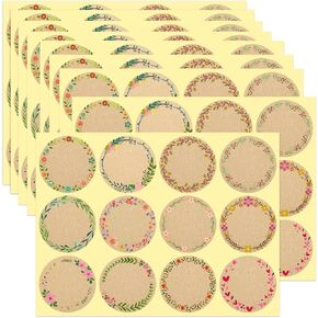 Teswey 120pcs ملصقات تعليب للجرار والأغطية ماسون ، 2 "ملصقات Kraft مع 12 حدود زهرية مختلفة ، ملصقات تسمية اسم العلامة لزجاجات حاويات هدايا