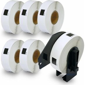 BETCKEY - Compatible Multi-Purpose Address Labels Replacement for Brother DK-1204 (0.66" x 2.1"), Use with Brother QL Label Printers [6 Rolls + 1 Reusable Cartridge]