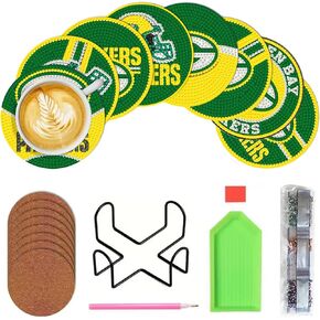 8 Pcs Diamond Art Painting Coasters Kits with Holder,DIY Football Diamond Art Coasters for Adults Beginners Craft Supplies 1