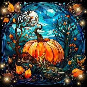 EOBROMD Christmas Diamond Art Painting Kits for Adults, 5D Diamond Art Kits for Beginners, DIY Paint by Numbers with Full Drill Diamond Dots for Home Wall Art Decor Halloween 12x12inch