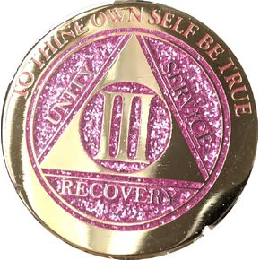 3 Year Elegant Glitter Pink Gold Silver Bi-Plated AA Medallion Chip III