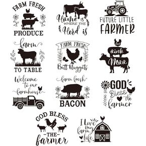 Whaline 11 Sheets Farmhouse Rub on Transfer for Crafts Farm Animal Truck Rub on Transfer Stickers Black Furniture Decals for Home Party DIY Crafts, 5.5 x 5.5 Inch
