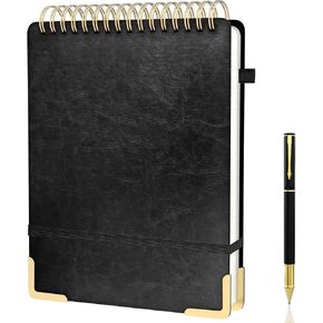 A4 Top Spiral Notebook, Large Leather Hardcover Top Bound Steno Pads, 240 Pages 100 gsm Thick Lined Paper Left Handed Notebook Journal for Work, School, Meeting Writing - Brown, 8.5" x 11"