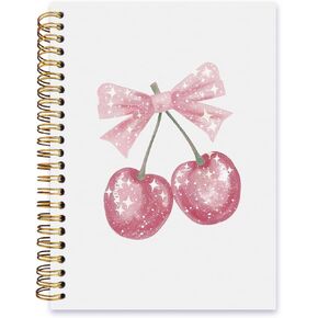 Pink Cherry Notebook,Preppy Coquette Lined Spiral Notebook Hardcover,College Ruled Notebook,Office School Journal Notebook for Work,5.5x8.3 Inch 80 Pages,Gifts for Women Teen Girl