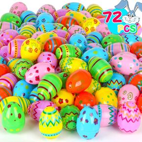 Sizonjoy 72 Pcs Plastic Printed Easter Eggs, 3.15" Tall Fillable Colorful Toys Easter Eggs Bulks for Easter Hunt, Party Favor, Basket Stuffers Filler, Classroom Prize Supplies