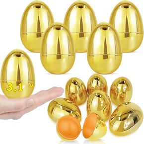 AMENON 50 Pack 3.1" Large Golden Easter Eggs Fillable Easter Eggs Bulk Plastic Easter Eggs Empty for Easter Treats Fillers Easter Basket Stuffers Eggs Hunt Supplies Classroom Prize Easter Party Favors in Kuwait