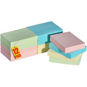 Always23 Sticky Notes Small Assorted Color, Self-Stick Note Pads 1.5" x 2" Assorted Pastel Color - 12 Pack