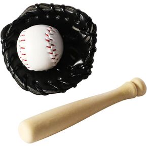 1 Set 1/12 Miniature Baseball Set Bat Glove and Ball Baseball Cake Decorations, Baseball Bat and Ball Set Miniature Sports Set Doll House Accessories for Dollhouse Desktop Decor(Black)