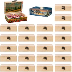 Hoemwarm 24 Pack Unfinished Wood Box with Hinged Lid, 6 x 4 x 2 Inch Storage Small Wooden Boxes for Craft Kids Christmas Gift Paint DIY Unpainted Jewellery Organizing Box Art Box, Home Storage Decor