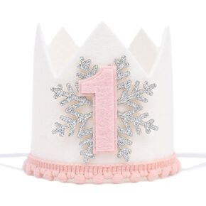 Winter Onederland 1st Birthday Crown - Pink Snowflake First Birthday Crown Hat, Winter Wonderland Party Supplies Decor for Girl, Snowflake Party Photo Props, Little Princess Winter Snowflake Crown