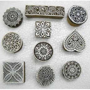 Wholesale Lot of 10 Classic Designs Wooden Block Stamps/ Tattoo/ Indian Textile Printing Blocks