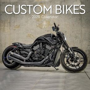 2025 Square Wall Calendar - Custom Bikes 12 x 12 Inch Monthly View, 16-Month, Transport Theme, Includes 180 Reminder Stickers